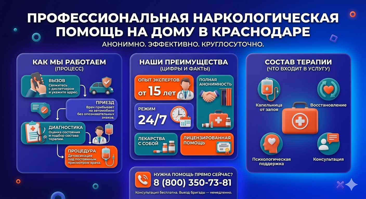Инфографика о принципах лечения алкоголизма на дому в Ворсме: этапы вызова нарколога, преимущества анонимной детоксикации и состав медицинской помощи.